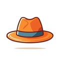 Orange Fedora Hat Illustration with Blue Ribbon and Shadow Royalty Free Stock Photo