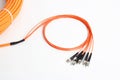 Orange fiber optic ST connector patchcord Royalty Free Stock Photo