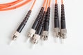 Orange fiber optic ST connector patchcord Royalty Free Stock Photo