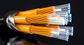 orange fibre optic cable detail on black background Royalty Free Stock Photo