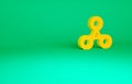 Orange Fidget spinner icon isolated on green background. Stress relieving toy. Trendy hand spinner. Minimalism concept