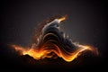 Orange fiery abstract waves on a black background. AI generated