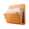 Orange file folder with white papers inside isolated on a transparent background Royalty Free Stock Photo