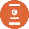 Orange finance and euro sign design in a flat round button