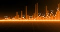 Orange financial graph with grid and glowing data lines Royalty Free Stock Photo