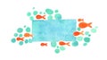 Orange fish with sea water banner rectangle frame watercolor. Royalty Free Stock Photo