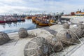 Orange fishing boats in Mar del Plata, Argentina