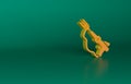 Orange Fishing harpoon icon isolated on green background. Fishery manufacturers for catching fish under water. Diving