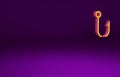 Orange Fishing hook icon isolated on purple background. Fishing tackle. Minimalism concept. 3d illustration 3D render