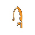 Orange Fishing rod icon isolated on white background. Catch a big fish. Fishing equipment and fish farming topics