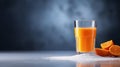 Orange fizzy powder and water glass with copy space.