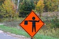 Orange Flagman Ahead Construction sign. Flagger ahead Royalty Free Stock Photo