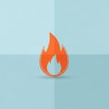 Orange flame icon with abstract design on a light blue background, Royalty Free Stock Photo