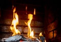 orange flames of fire in the fireplace. Horizontal Royalty Free Stock Photo