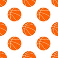 Orange flat basketball ball, vector illustration isolated on white background. Seamless pattern Royalty Free Stock Photo