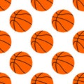 Orange flat basketball ball, vector illustration isolated on white background. Seamless pattern Royalty Free Stock Photo