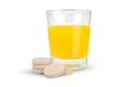 Orange flavored vitamin c effervescent tablet and dissolve in glass of water islated on white background with clipping paths Royalty Free Stock Photo