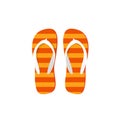 Orange flip-flops illustration isolated, flat cartoon striped flipflops