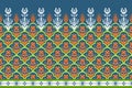 Orange Flower on Indigo Blue, Green Geometric ethnic oriental pattern traditional Design for background,carpet,wallpaper,clothing, Royalty Free Stock Photo