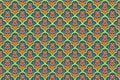 Orange Flower on Indigo Blue, Green Geometric ethnic oriental pattern traditional Design for background,carpet,wallpaper,clothing, Royalty Free Stock Photo