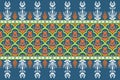 Orange Flower on Indigo Blue, Green Geometric ethnic oriental pattern traditional Design for background,carpet,wallpaper,clothing, Royalty Free Stock Photo