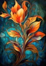Orange flower painting on dark blue background. Royalty Free Stock Photo
