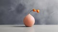 Surrealistic Pink Flower Vase On Gray Wall: Organic Texture And Minimalist Style