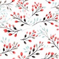Romantic Watercolor Floral Pattern With Red Leaves Motifs Royalty Free Stock Photo