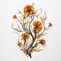 Art Nouveau-inspired Hand Built Sculpture Of Orange Flowers