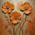 Orange Flower Sculptures Wall Plaque - Texture-rich Canvases
