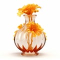 Hyper-detailed Art Deco Vase With Floating Orange Flowers