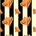 Orange flowers on black stripes seamless pattern background illustration Royalty Free Stock Photo