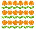 Orange flowers and green leaves pattern abstract background, colorful template, graphic design illustration wallpaper Royalty Free Stock Photo