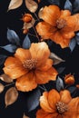 Orange Flowers Painting on Black Background Royalty Free Stock Photo