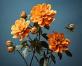 orange flowers in a vase on a blue background Royalty Free Stock Photo