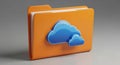 Orange folder with blue cloud symbol representing cloud storage data organization and digital file management Royalty Free Stock Photo