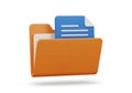 Orange folder with blue document icon isolated on white background Royalty Free Stock Photo