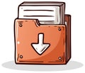 Orange Folder with Download Arrow and Paper Documents Cartoon Illustration Royalty Free Stock Photo