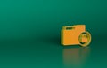 Orange Folder and lock icon isolated on green background. Closed folder and padlock. Security, safety, protection Royalty Free Stock Photo