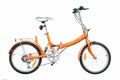 Orange folding bicycles on white background