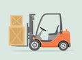 Orange Forklift truck isolated on light green background. Warehouse Equipment, cargo delivery, storage service. Royalty Free Stock Photo