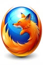 Orange Fox with Flame-like Tail Embracing a Blue Sphere Representing Earth on White Background Royalty Free Stock Photo
