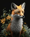 orange fox portrait with gren flowers make glossy image generative AI Royalty Free Stock Photo