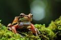 Orange frog sitting on moss Royalty Free Stock Photo