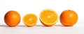 The orange fruit arrangement showcasing whole and sliced sections. AI generated image Royalty Free Stock Photo