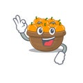 Orange fruit basket cartoon character design style making an Okay gesture