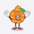 Orange Fruit cartoon mascot character dressed as elf with waving hands Royalty Free Stock Photo