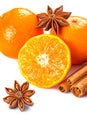 Orange fruit, cinnamon sticks and anise stars Royalty Free Stock Photo