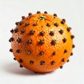 Orange Fruit Decorated With Cloves Against White Background Royalty Free Stock Photo