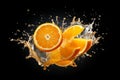 Orange fruit explosively bursting Perfect for use in culinary arts beverage advertising